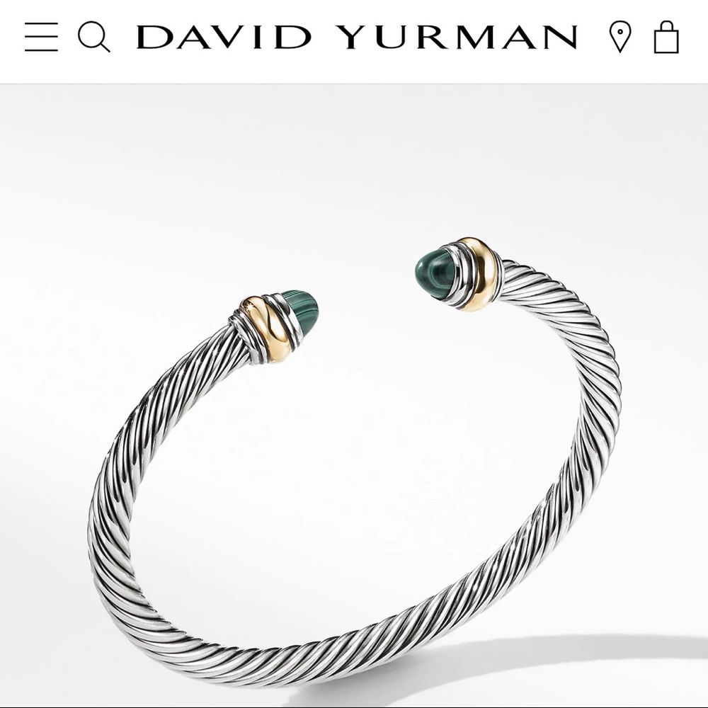 David Yurman Cable Classic Bracelet with Malachite Green and 14K Gold, 5mm